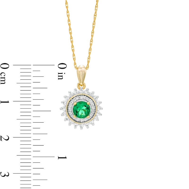 4.8mm Lab-Created Emerald and White Sapphire Sunburst Double Frame Pendant in Sterling Silver with 14K Gold Plate|Peoples Jewellers