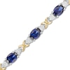 Oval Lab-Created Blue Sapphire and 0.086 CT. T.W. Diamond "X" Bracelet in Sterling Silver and 14K Gold Plate - 7.25"