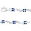 Thumbnail Image 2 of Lab-Created Blue Sapphire Flower and Wave Link Bracelet in Sterling Silver - 7.5"