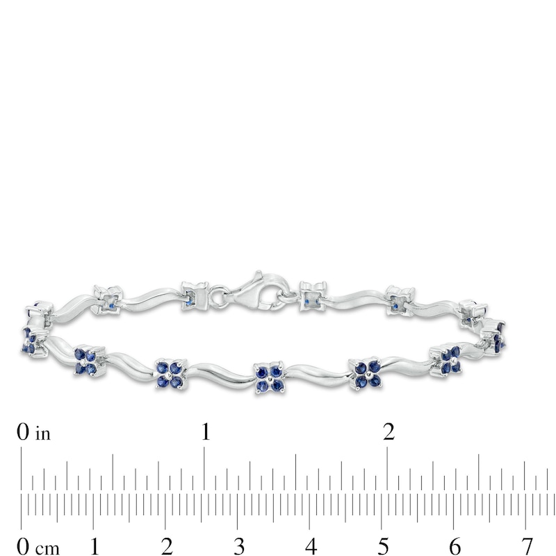 Lab-Created Blue Sapphire Flower and Wave Link Bracelet in Sterling Silver - 7.5"