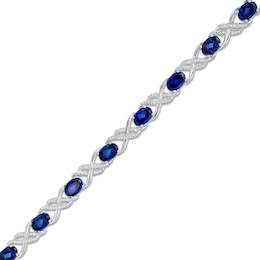 Oval Lab-Created Blue Sapphire and 0.23 CT. T.W. Diamond Double Infinity Bracelet in Sterling Silver - 7.25&quot;