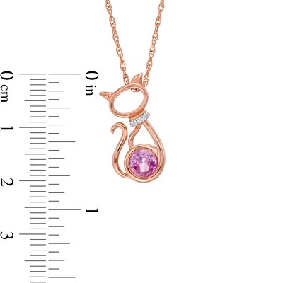 5.0mm Lab-Created Pink and White Sapphire Collar Cat Outline Pendant in Sterling Silver with 14K Rose Gold Plate