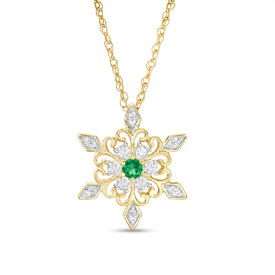 3.0mm Lab-Created Emerald and White Sapphire Snowflake Pendant in Sterling Silver with 14K Gold Plate