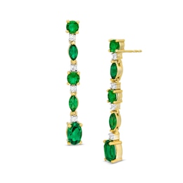 Multi-Shape Lab-Created Emerald and White Sapphire Linear Drop Earrings in Sterling Silver with 14K Gold Plate