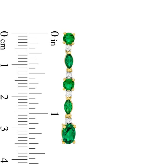 Multi-Shape Lab-Created Emerald and White Sapphire Linear Drop Earrings in Sterling Silver with 14K Gold Plate