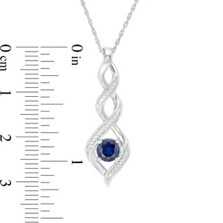 4.8mm Lab-Created Blue Sapphire and Diamond Accent Cascading Flame Pendant in Sterling Silver