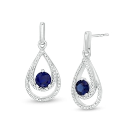 4.6mm Lab-Created Blue Sapphire and Diamond Accent Beaded Open Double Teardrop Earrings in Sterling Silver