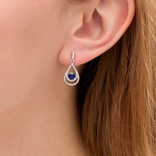 4.6mm Lab-Created Blue Sapphire and Diamond Accent Beaded Open Double Teardrop Earrings in Sterling Silver