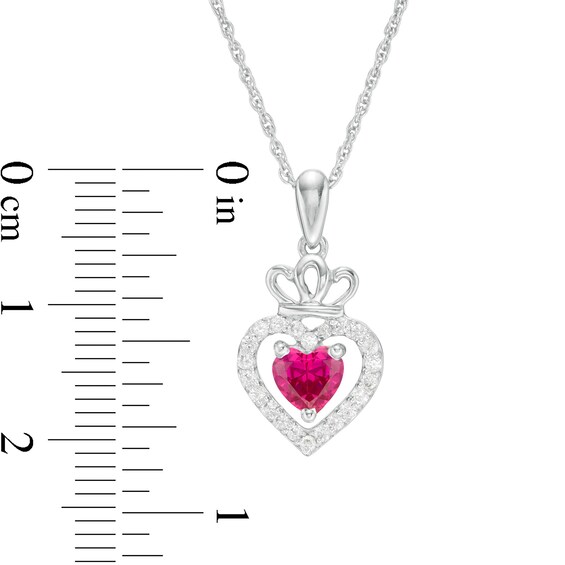 5.0mm Lab-Created Ruby and White Sapphire Frame Double Heart with Crown Drop Pendant in Sterling Silver