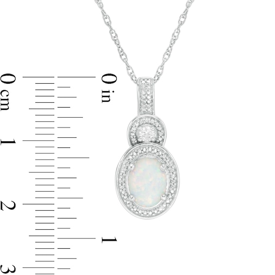 Oval Lab-Created Opal and White Sapphire Beaded Frame Buckle Drop Pendant in Sterling Silver