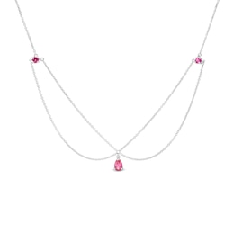 Pear-Shaped and Round Lab-Created Ruby Three Stone Chandelier Anklet in Sterling Silver - 10&quot;