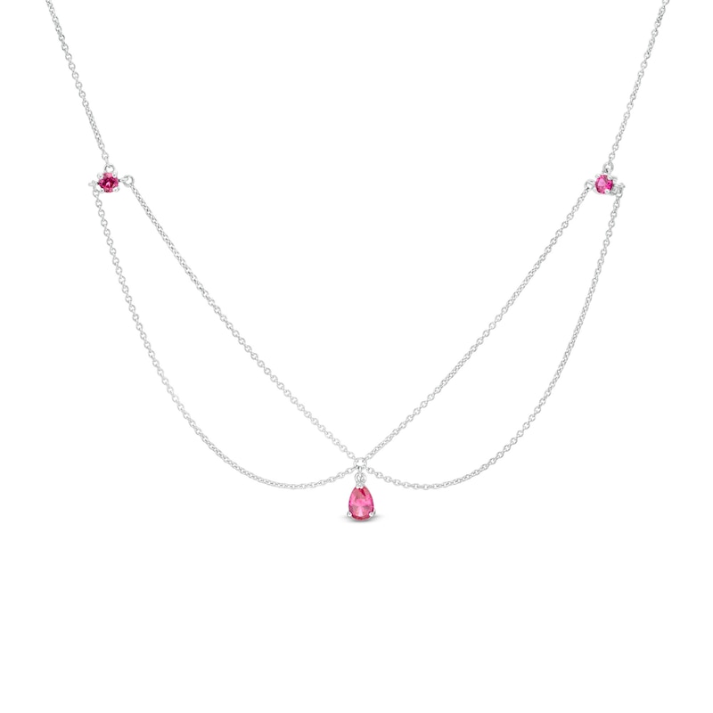 Pear-Shaped and Round Lab-Created Ruby Three Stone Chandelier Anklet in Sterling Silver - 10"|Peoples Jewellers