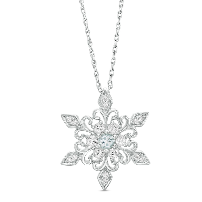 3.0mm Aquamarine and Lab-Created White Sapphire Snowflake Pendant in Sterling Silver|Peoples Jewellers