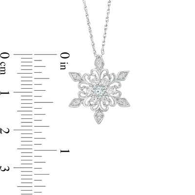 3.0mm Aquamarine and Lab-Created White Sapphire Snowflake Pendant in Sterling Silver