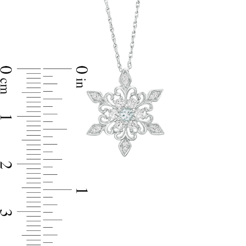 3.0mm Aquamarine and Lab-Created White Sapphire Snowflake Pendant in Sterling Silver|Peoples Jewellers