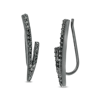 0.085 CT. T.W. Black Diamond Split Curve Crawler Earrings in 10K White Gold with Black Rhodium