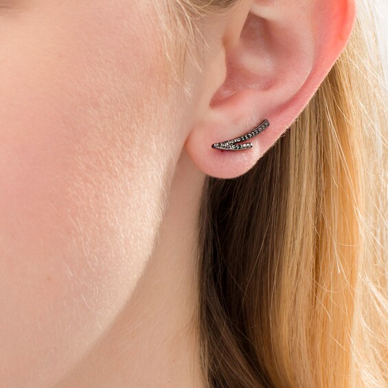 0.085 CT. T.W. Black Diamond Split Curve Crawler Earrings in 10K White Gold with Black Rhodium