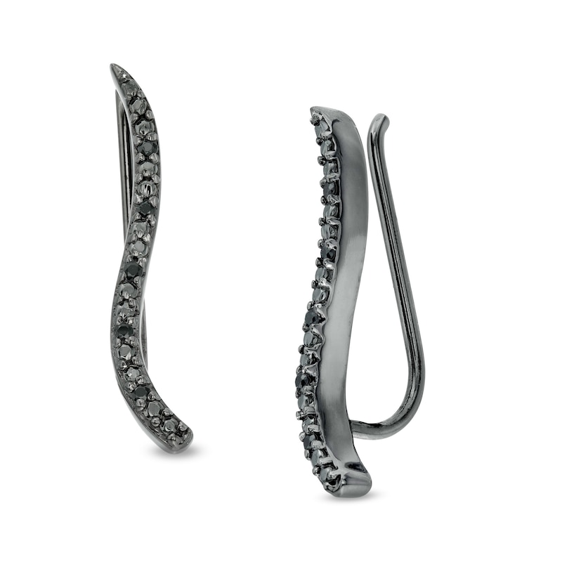 0.04 CT. T.W. Black Diamond Curve Crawler Earrings in 10K White Gold with Black Rhodium|Peoples Jewellers