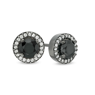 0.69 CT. T.W. Enhanced Black and White Diamond Frame Stud Earrings in 10K White Gold with Black Rhodium