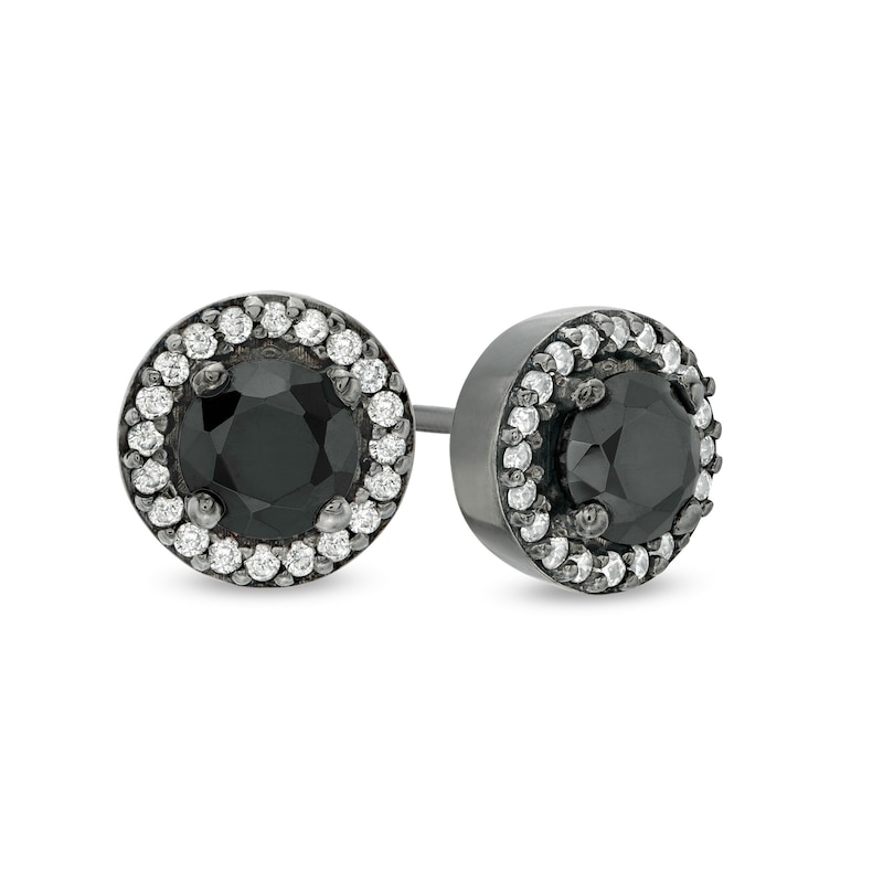 0.69 CT. T.W. Enhanced Black and White Diamond Frame Stud Earrings in 10K White Gold with Black Rhodium|Peoples Jewellers