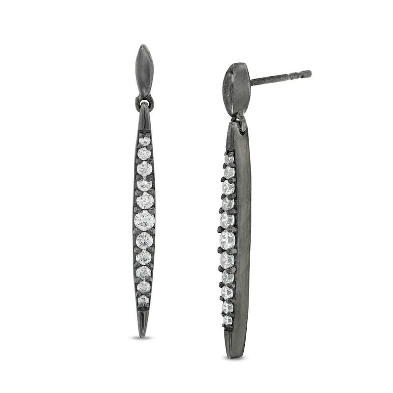 0.29 CT. T.W. Diamond Elongated Marquise Bar Drop Earrings in Sterling Silver with Black Rhodium|Peoples Jewellers