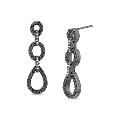 0.37 CT. T.W. Enhanced Black and White Diamond Triple Drop Earrings in Sterling Silver with Black Rhodium