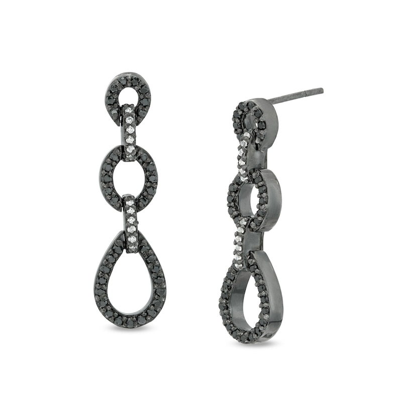 0.37 CT. T.W. Enhanced Black and White Diamond Triple Drop Earrings in Sterling Silver with Black Rhodium|Peoples Jewellers