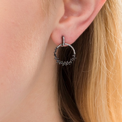 0.58 CT. T.W. Enhanced Black and White Diamond Scatter Circle Drop Earrings in 10K White Gold with Black Rhodium