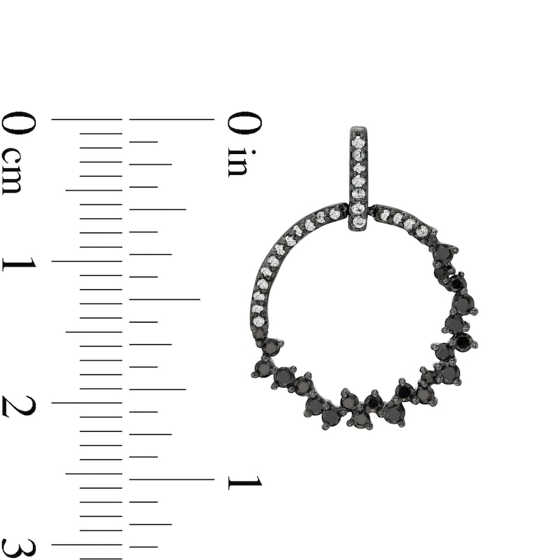 0.58 CT. T.W. Enhanced Black and White Diamond Scatter Circle Drop Earrings in 10K White Gold with Black Rhodium