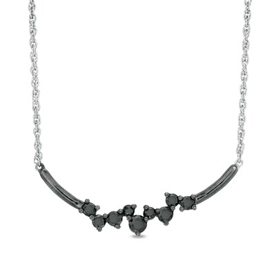 0.45 CT. T.W. Black Diamond Scatter Necklace in 10K White Gold and Black Rhodium