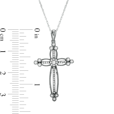 0.18 CT. T.W. Diamond Beaded Cross Pendant in Sterling Silver with Black Rhodium