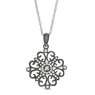 0.145 CT. T.W. Diamond Filigree Flower Pendant in Sterling Silver and Black Rhodium