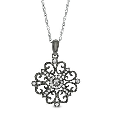 0.145 CT. T.W. Diamond Filigree Flower Pendant in Sterling Silver and Black Rhodium