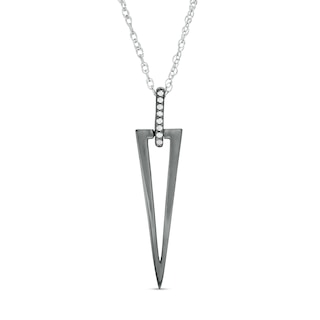 Diamond Accent Elongated Triangle Outline Pendant in Sterling Silver and Black Rhodium