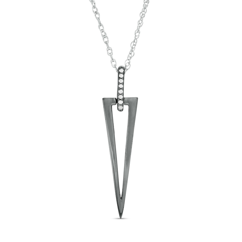 Diamond Accent Elongated Triangle Outline Pendant in Sterling Silver and Black Rhodium|Peoples Jewellers