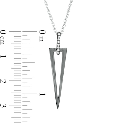 Diamond Accent Elongated Triangle Outline Pendant in Sterling Silver and Black Rhodium