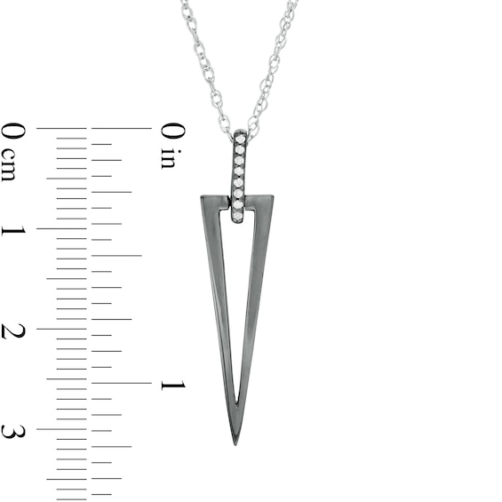 Diamond Accent Elongated Triangle Outline Pendant in Sterling Silver and Black Rhodium