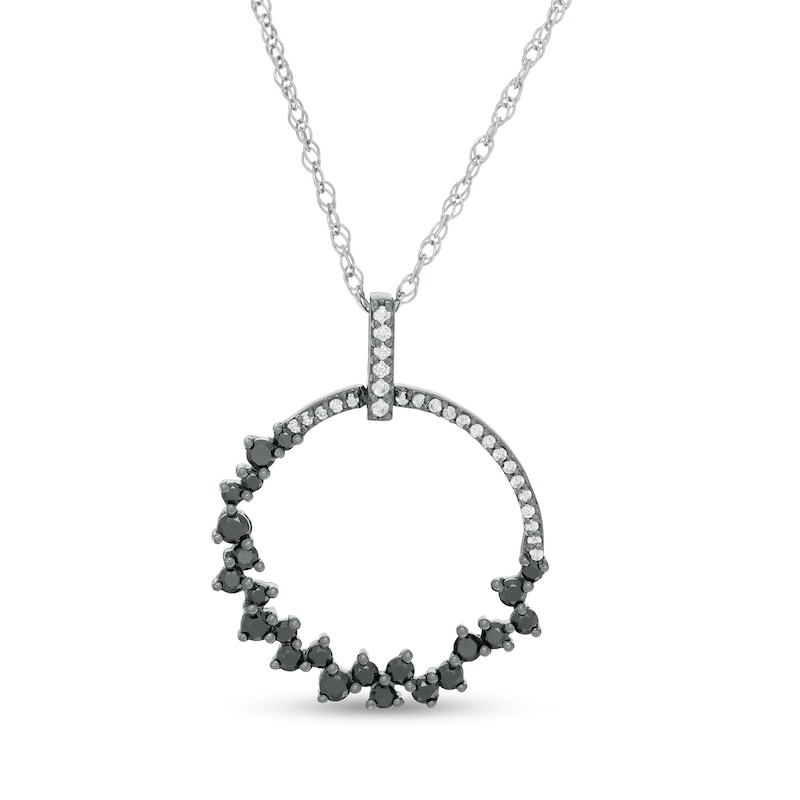 0.45 CT. T.W. Enhanced Black and White Diamond Scattered Circle Outline Pendant in 10K White Gold and Black Rhodium|Peoples Jewellers
