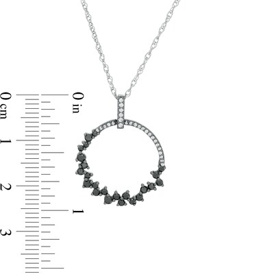 0.45 CT. T.W. Enhanced Black and White Diamond Scattered Circle Outline Pendant in 10K White Gold and Black Rhodium