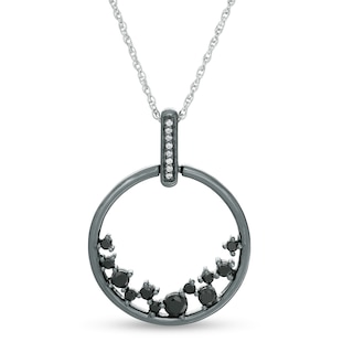 0.29 CT. T.W. Enhanced Black and White Diamond Scatter Circle Pendant in Sterling Silver and Black Rhodium