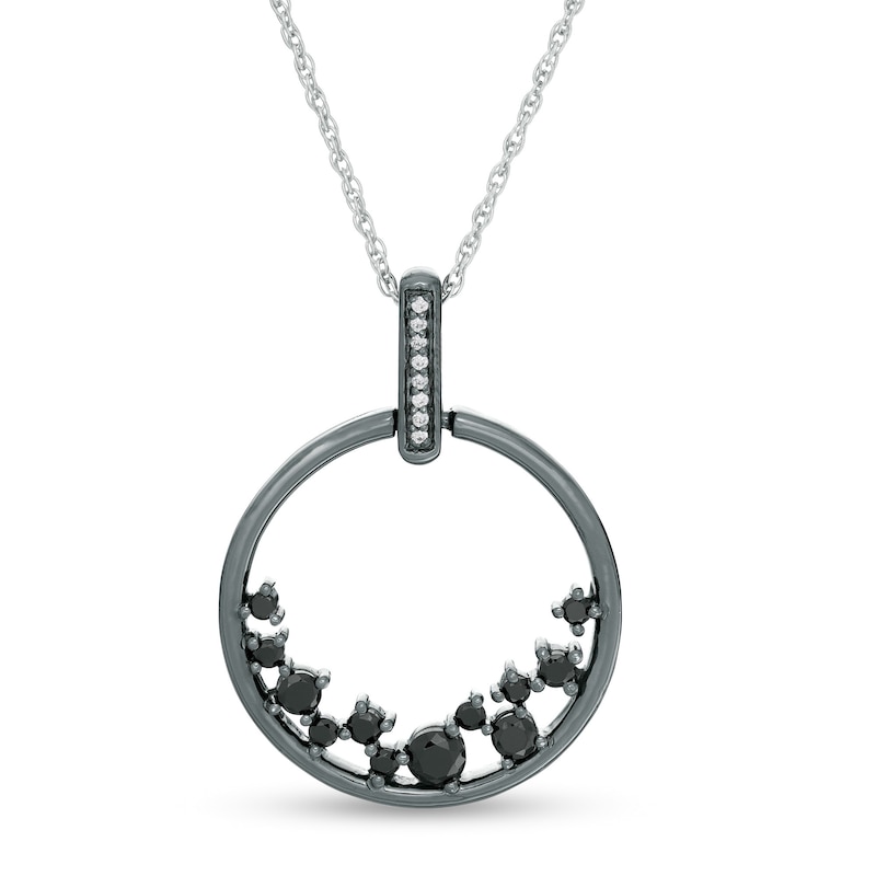 0.29 CT. T.W. Enhanced Black and White Diamond Scatter Circle Pendant in Sterling Silver and Black Rhodium|Peoples Jewellers