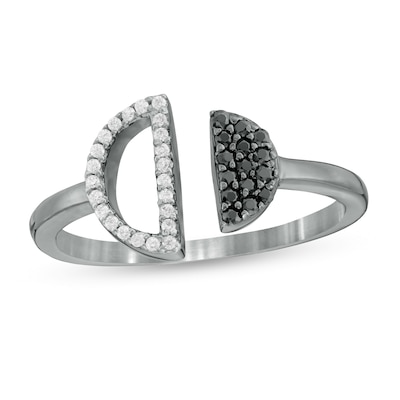 0.145 CT. T.W. Enhanced Black and White Diamond Double Half Circle Open Ring in Sterling Silver with Black Rhodium