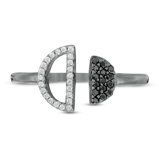 0.145 CT. T.W. Enhanced Black and White Diamond Double Half Circle Open Ring in Sterling Silver with Black Rhodium