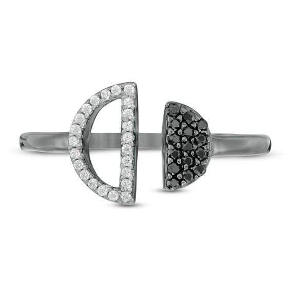 0.145 CT. T.W. Enhanced Black and White Diamond Double Half Circle Open Ring in Sterling Silver with Black Rhodium