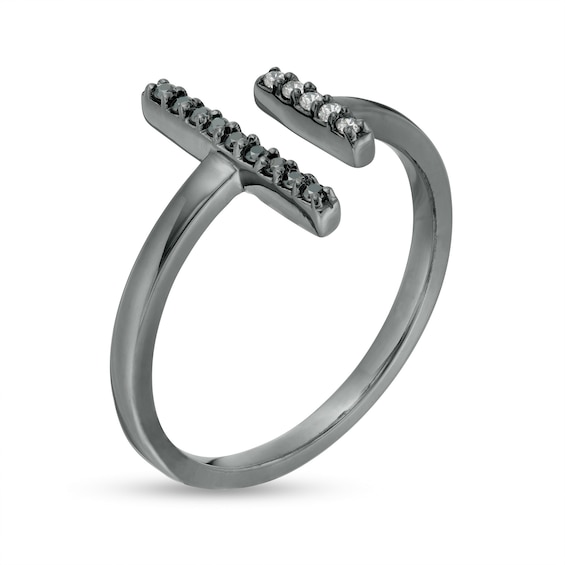 0.085 CT. T.W. Enhanced Black and White Diamond Double Bar Open Ring in Sterling Silver with Black Rhodium