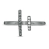 0.085 CT. T.W. Enhanced Black and White Diamond Double Bar Open Ring in Sterling Silver with Black Rhodium