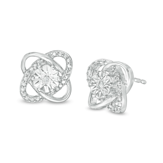 Diamond Accent Orbit Love Knot Stud Earrings in Sterling Silver