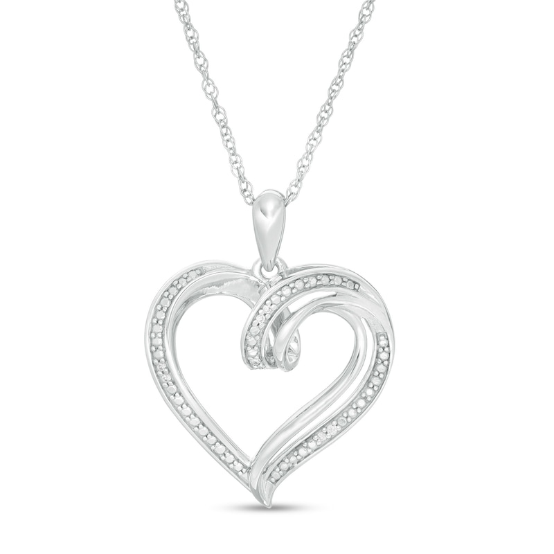 Diamond Accent Double Loop Ribbon Heart Pendant in Sterling Silver|Peoples Jewellers