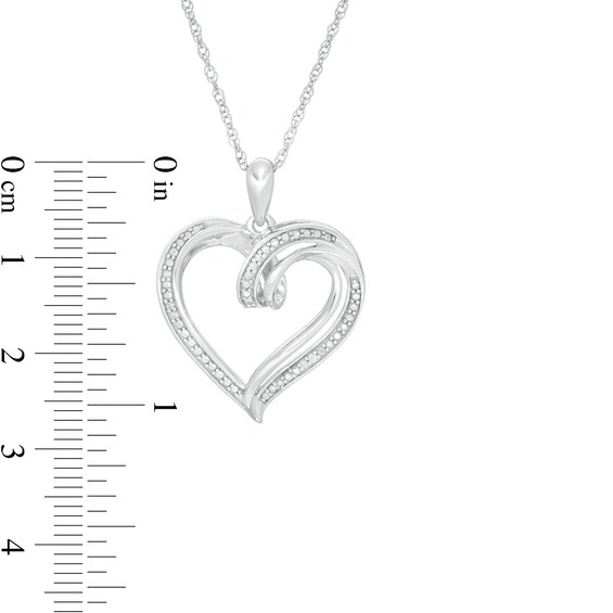 Diamond Accent Double Loop Ribbon Heart Pendant in Sterling Silver