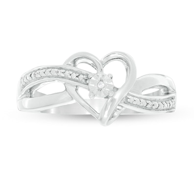 Diamond Accent Ribbon Heart Crossover Ring in Sterling Silver